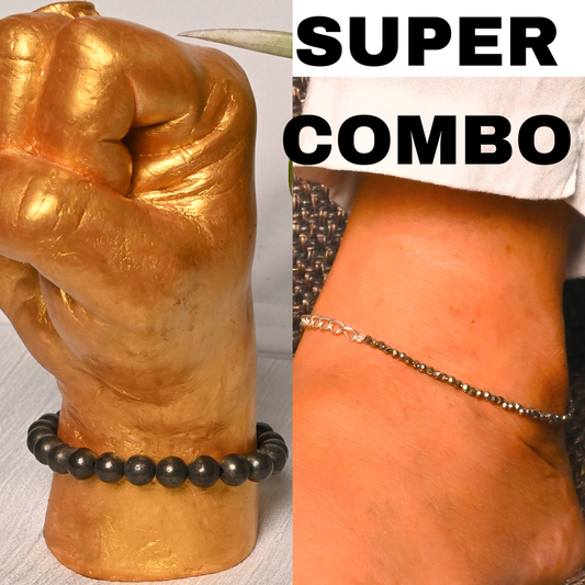 Authentic  Raw Pyrite Bracelet + Pyrite Anklet [Vyaapaar Bridhi Combo]
