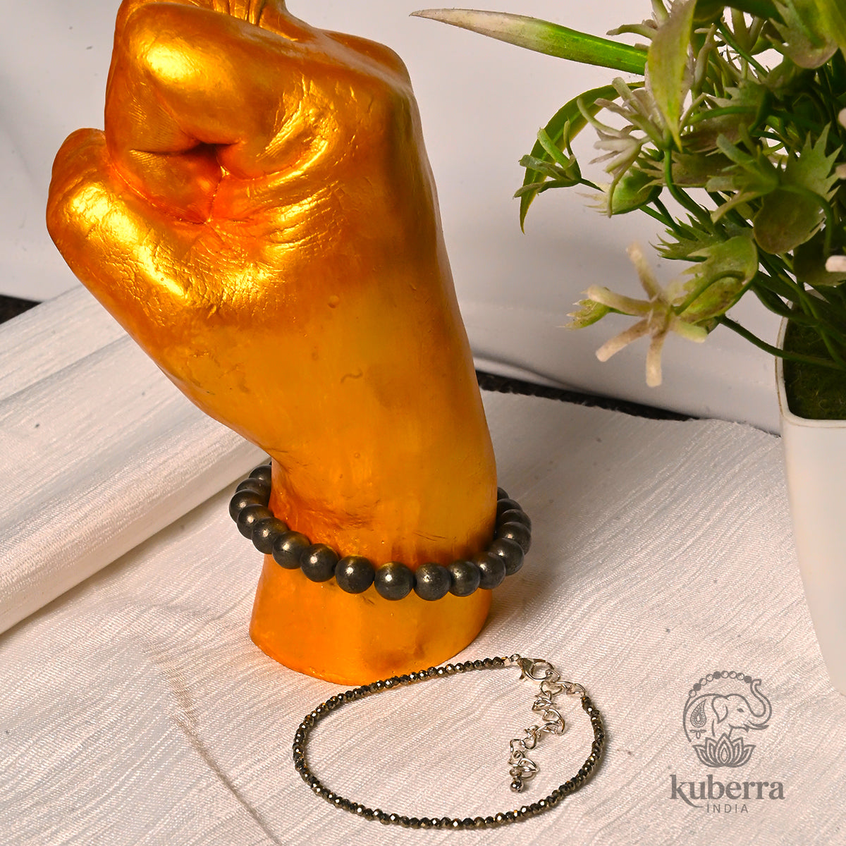 Authentic  Raw Pyrite Bracelet + Pyrite Anklet [Vyaapaar Bridhi Combo]